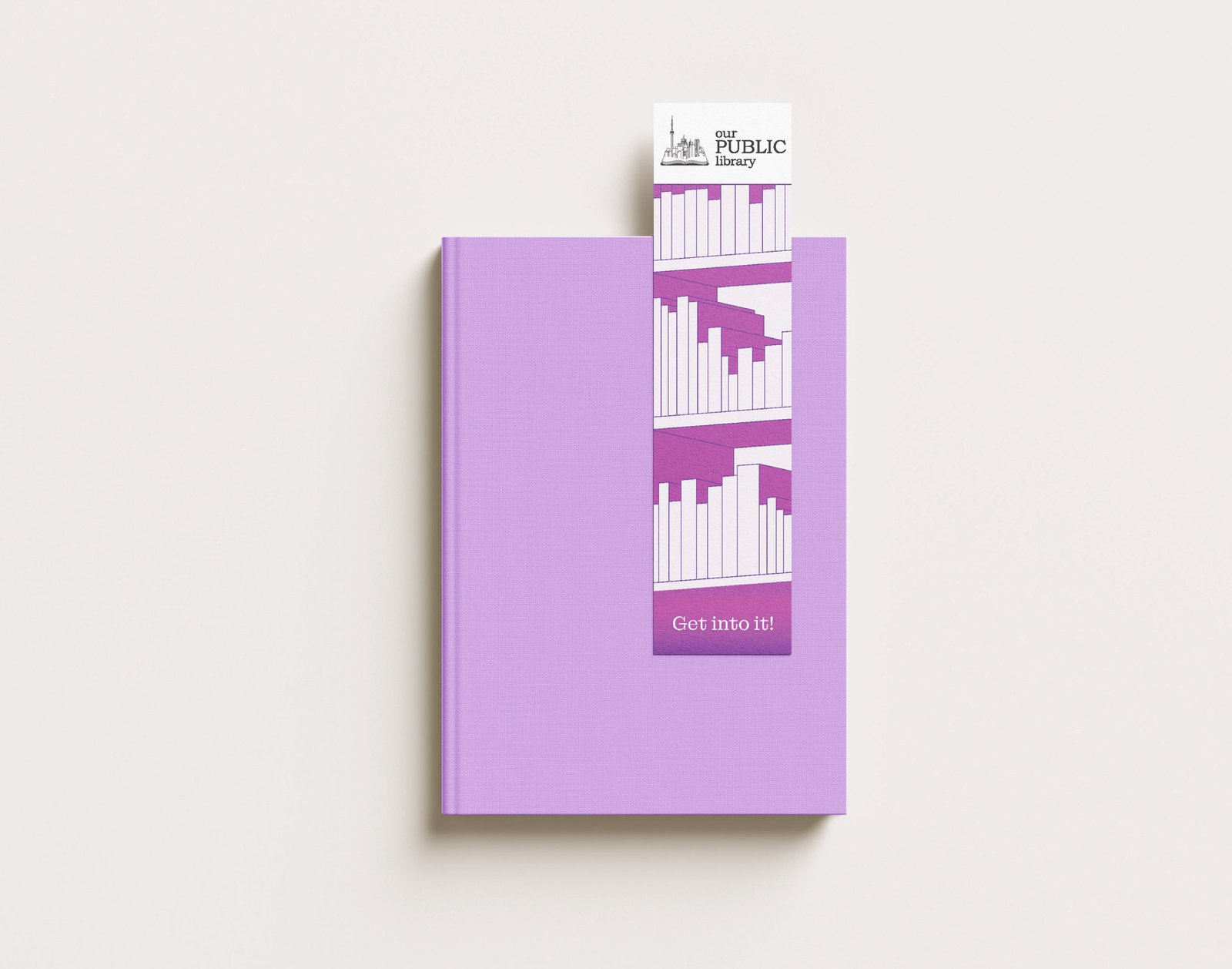 OPL Bookmark on top of purple book.